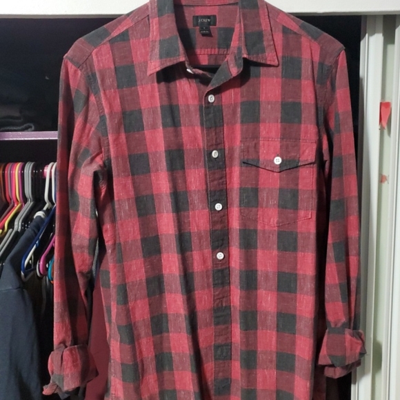 J. Crew Mens Flannel Red Shirt Long Sleeve Size Small/Slim Fit - Picture 1 of 4